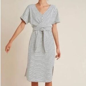 Anthropology Saturday Sunday Black and White Striped Tie Midi Dress